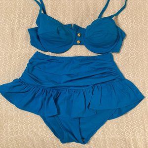 Bathing Suit Two-Piece Aqua Turquoise HIgh Waist Bottom Size 12